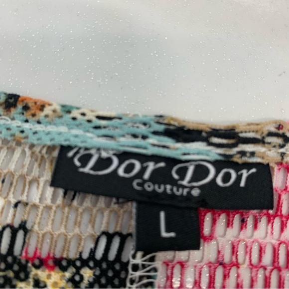 Dor Dor Couture Mesh Top Large  Sheer Colorful Flare Sleeve‎ Beach Cover Up Boho - Picture 6 of 10